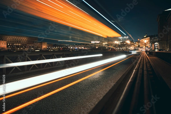 Obraz Light trails from traffic in city