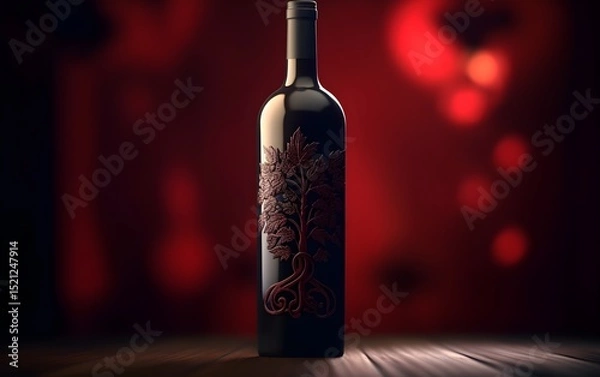 Obraz Elegant wine bottle with leaves