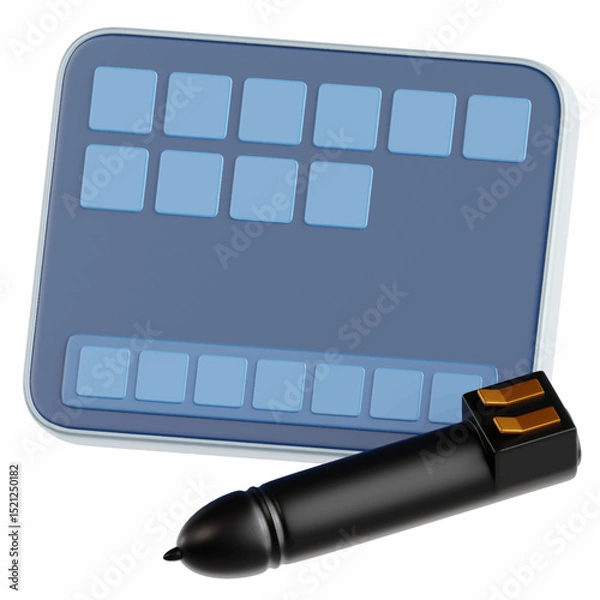 Fototapeta Graphics tablet and pen. icon 3d