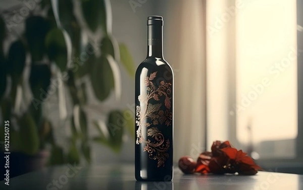 Obraz Elegant wine bottle with leaves