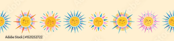Obraz Lovely hand drawn seamless pattern with cute suns, smiley faces, summer design, great for banners, textiles, wallpapers, wrapping, surface design - vector