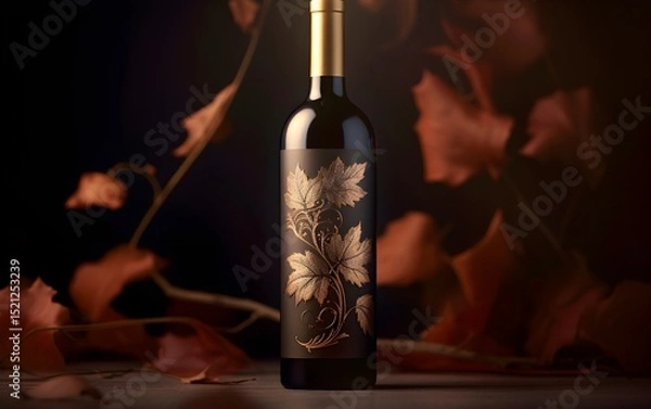 Obraz Elegant wine bottle with leaves