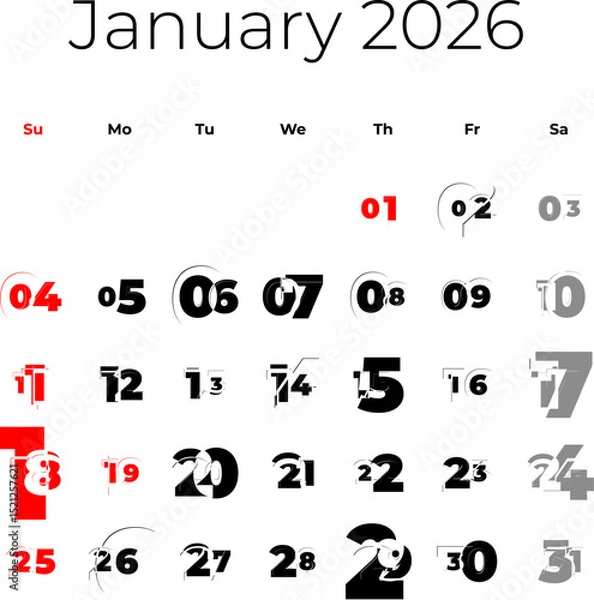 Obraz January 2026 calendar for USA vector