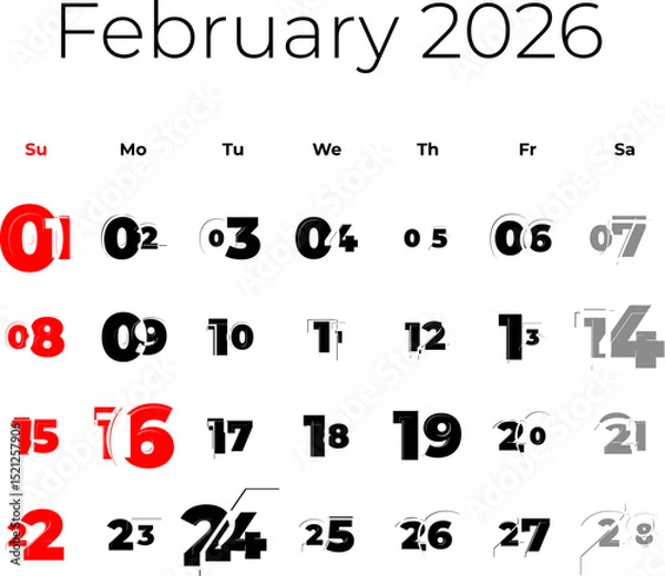 Obraz February 2026 calendar for USA vector