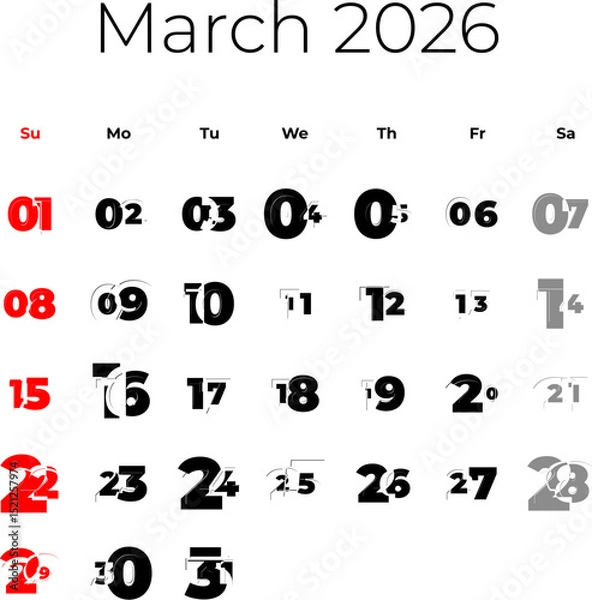 Obraz March 2026 calendar for USA vector