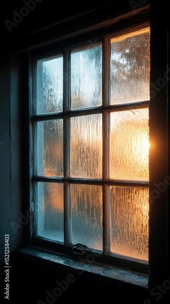 Fototapeta artistic professional photo of frosted window with soft morning light, perfect lighting, realistic and cinematic style