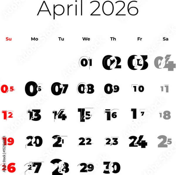Obraz April 2026 calendar for USA vector