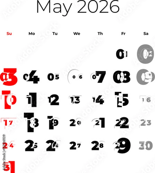 Obraz May 2026 calendar for USA vector