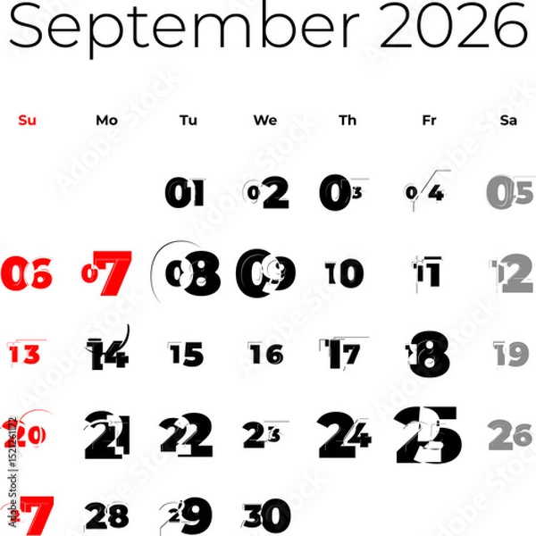 Obraz September 2026 calendar for USA vector