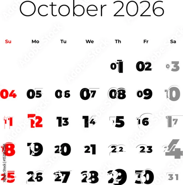 Obraz October 2026 calendar for USA vector