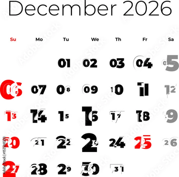 Obraz December 2026 calendar for USA vector
