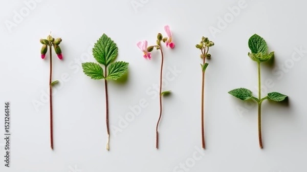 Fototapeta Delicate Display of Colorful Botanical Specimens Against a Neutral Background for Nature and Floral Inspiration