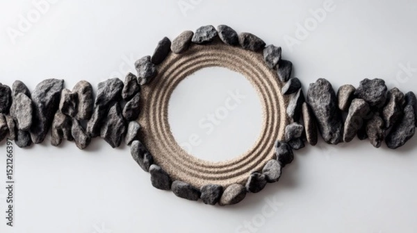 Fototapeta Elegant circle of stones and sand arranged harmoniously creating a peaceful and minimalistic nature-inspired artwork