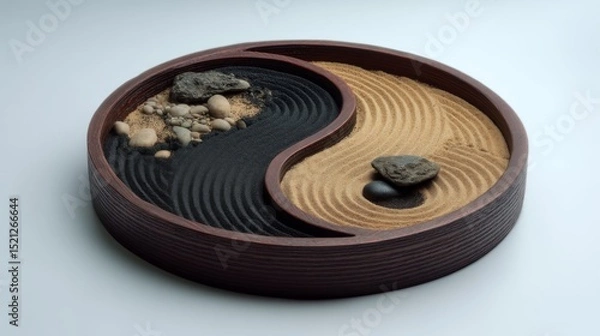 Fototapeta Tranquil Zen Yin Yang Sand Garden with Smooth Stones and Gentle Patterns for Meditation and Mindfulness Practices
