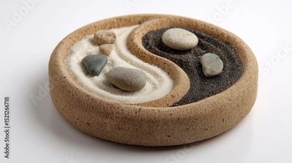 Fototapeta Elegant Yin Yang Design with Sand and Stones Representing Balance, Harmony, and Nature's Beauty in a Minimalist Style