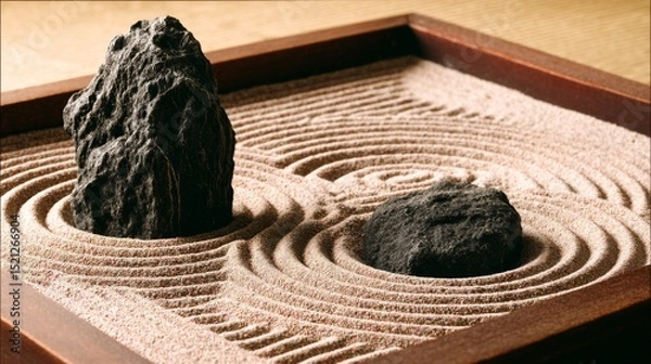Fototapeta Serene Zen Garden with Rocks and Sand Illustrating Balance and Harmony in Nature
