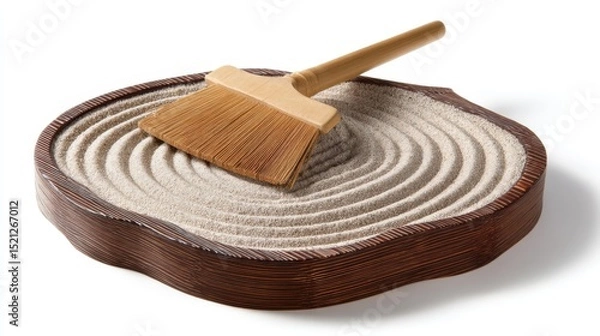 Fototapeta Tranquil Zen Garden with Raked Sand and Bamboo Brush for Mindfulness and Meditation Practices