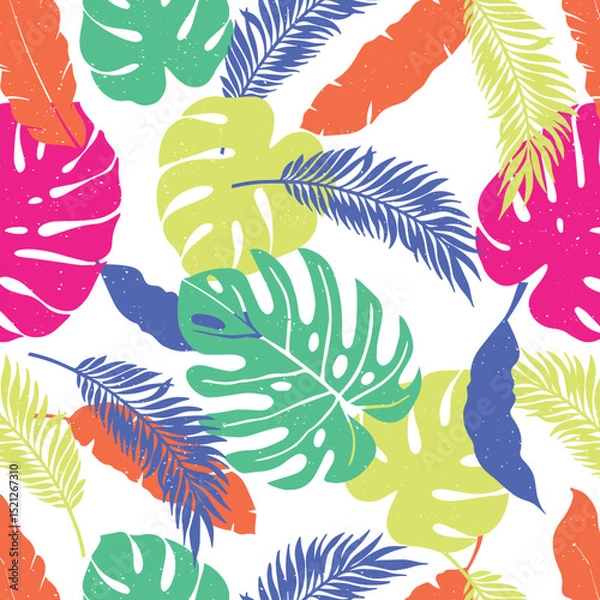 Fototapeta Abstract art tropical leaves background vector. Wallpaper design with watercolor art texture from palm leaves, Jungle leaves, monstera leaf, exotic botanical floral pattern.