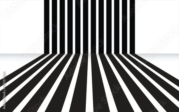 Fototapeta Black and White Stripes. Black retro stripes in a perspective.