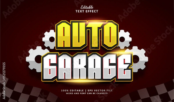 Fototapeta Auto Garage Editable Text Effect Style 3d Light Colourful Red with Race Flag and Gear