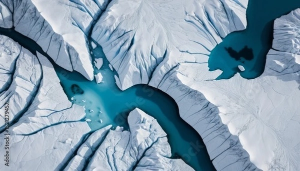 Obraz Stunning Aerial View of Glacial Landscape Featuring Icebergs and Turquoise Water in Remote Arctic Region