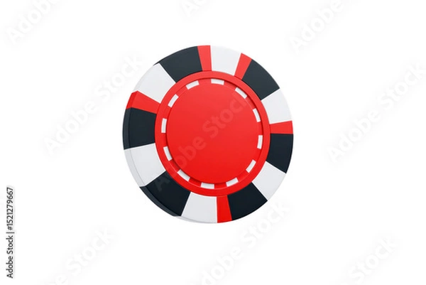 Obraz Red and black poker chip with white border is depicted, symbolizing gambling and casino games. chip is isolated on transparency background, emphasizing its design and color contrast