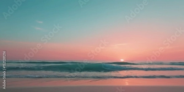Obraz Serene Coastal Sunset Over Gentle Waves with Tranquil Colors and Soft Horizon in a Peaceful Seaside Landscape
