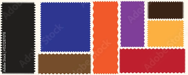 Fototapeta Color rectangle frames with wiggly borders. Geometric shapes with scallop and zigzag edges set. Silhouette stickers circle, square, oval and rectangle labels. Rectangle shape frame with zigzag edge
