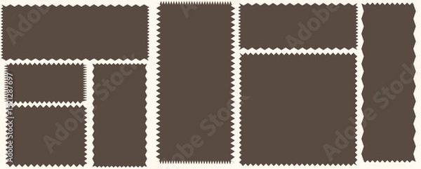 Fototapeta Red silhouette scalloped frames. Geometric shapes stickers with zigzag wavy edge. Set of frames with zigzag edge, scallop edge shape. red color frames