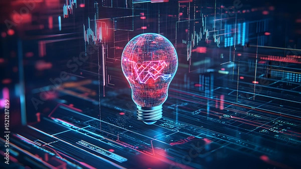 Obraz Digital Lightbulb Representing Innovation Over Data Network