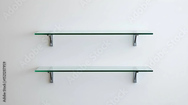 Obraz Empty Glass Shelves On White Wall
