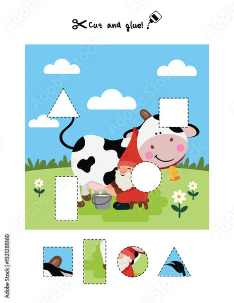 Fototapeta Cute Cow and Gnome Shape Matching