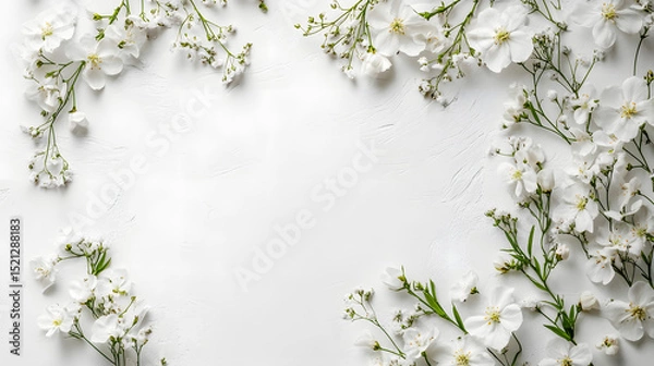 Obraz Pure white background with delicate floral composition minimalist white flower arrangement