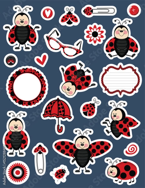 Fototapeta Cute Ladybug Vector Art Sticker Collection