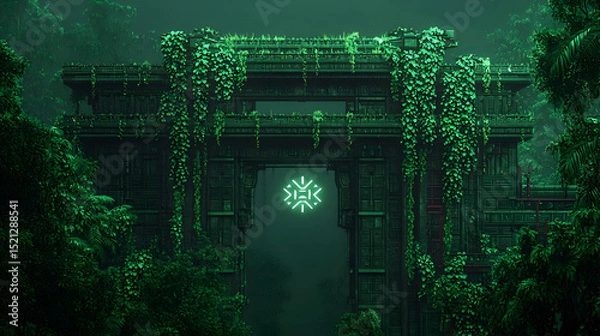 Obraz Mysterious Pixelated Gateway Through Verdant Forest