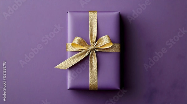 Obraz Purple Gift Box With Golden Ribbon Bow
