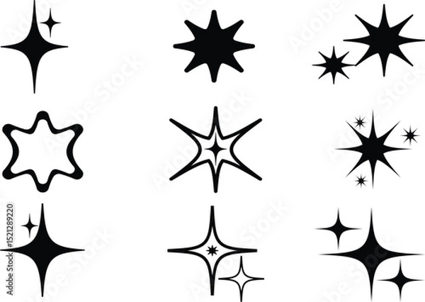 Fototapeta Stars icon collection. Different star shapes. Black stars icon set. Creative collection of black star sparkles on a flat vector illustration background
