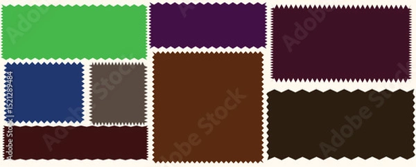 Fototapeta Rectangle shape frame with zigzag edge. Color rectangle frames with wiggly borders. Geometric shapes with scallop and zigzag edges set. Silhouette stickers circle, square