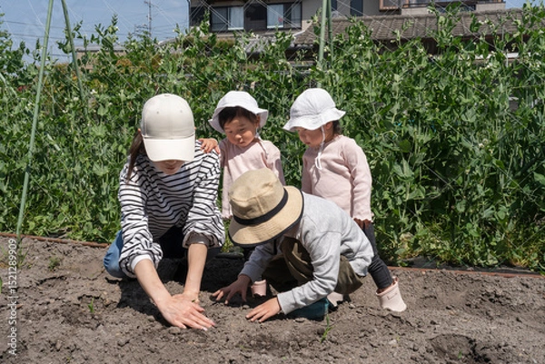 Obraz 畑作業をする親子