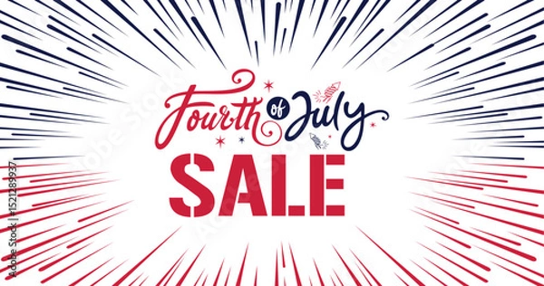 Fototapeta Abstract Sale Banner Vector Background Border for 
USA 4th of July Independence Day Celebration 
Poster, Web Banner, Patriotic Blue White Red 
star burst rays