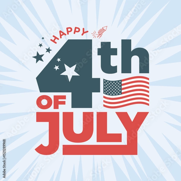 Fototapeta Happy 4th of July Independence Day Typographic Logo Banner Background Vector Illustration for USA Fourth of July celebration Social Media Post Design, Web Banner, Ads, United States of America