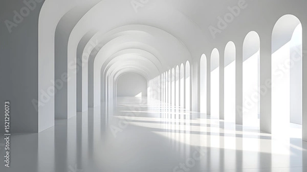 Obraz Serene architectural space pure white background modern design minimal environment wide angle viewpoint