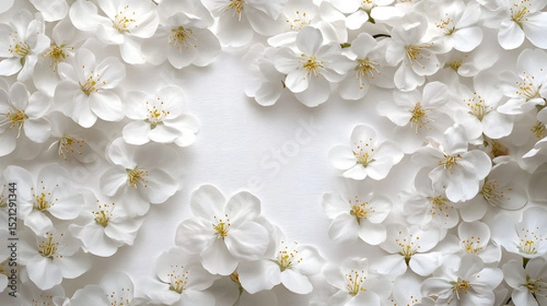 Obraz Delicate cherry blossom petals horizontally arranged on a white background nature's elegance