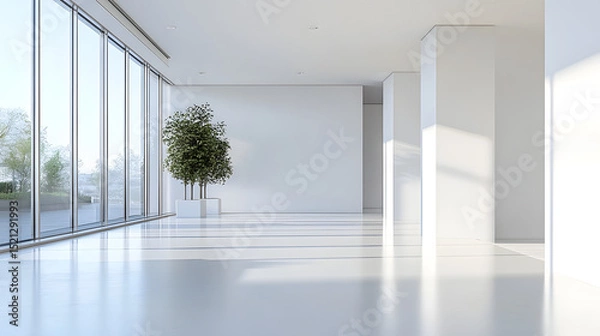 Fototapeta Modern minimalist design bright open spaces and clean white environments in architectural photography