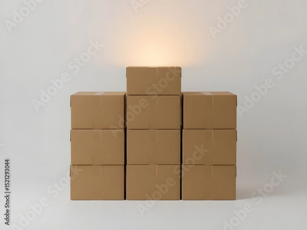 Fototapeta Stacking Boxes of Opportunity: A precisely arranged formation of sturdy cardboard boxes, symbolizing concepts like logistics, delivery, storage, and the organized handling of parcels. 