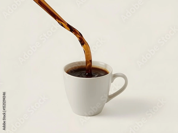 Fototapeta Morning Ritual: The allure of a freshly poured beverage gracefully cascades into a pristine mug, capturing the daily morning ritual and its aromatic essence.