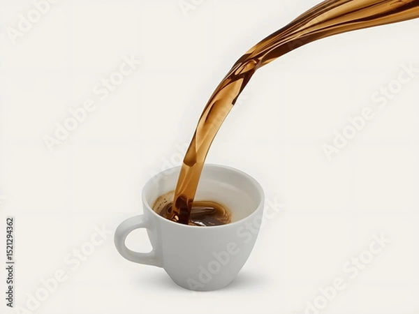 Fototapeta Pouring Perfection: The graceful arc of dark liquid cascades into a pristine cup. Capturing the moment of a perfect pour with elegance and sophistication.