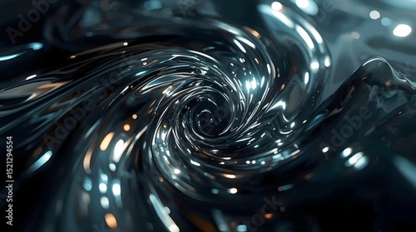 Fototapeta Whirlpool of Cosmic Allure: A mesmerizing swirl of abstract fluid, mirroring the mysteries of the cosmos, its reflective surface shimmering with an enigmatic glow.