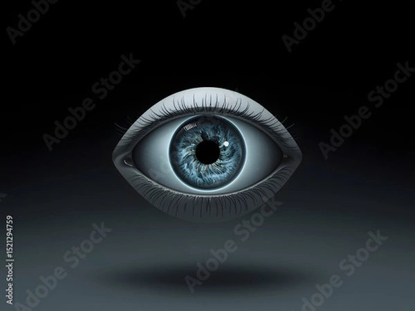 Fototapeta Mysterious Gaze: An eye, with a detailed iris, floating in dark surroundings, beckons the viewer, inviting them to peer into the depths of the unknown and explore the essence of perception