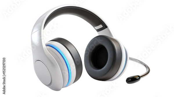 Fototapeta Modern wireless gaming headset with blue illuminating lights and microphone on a transparent background, perfect for gamers and streamers seeking high quality audio and communication
